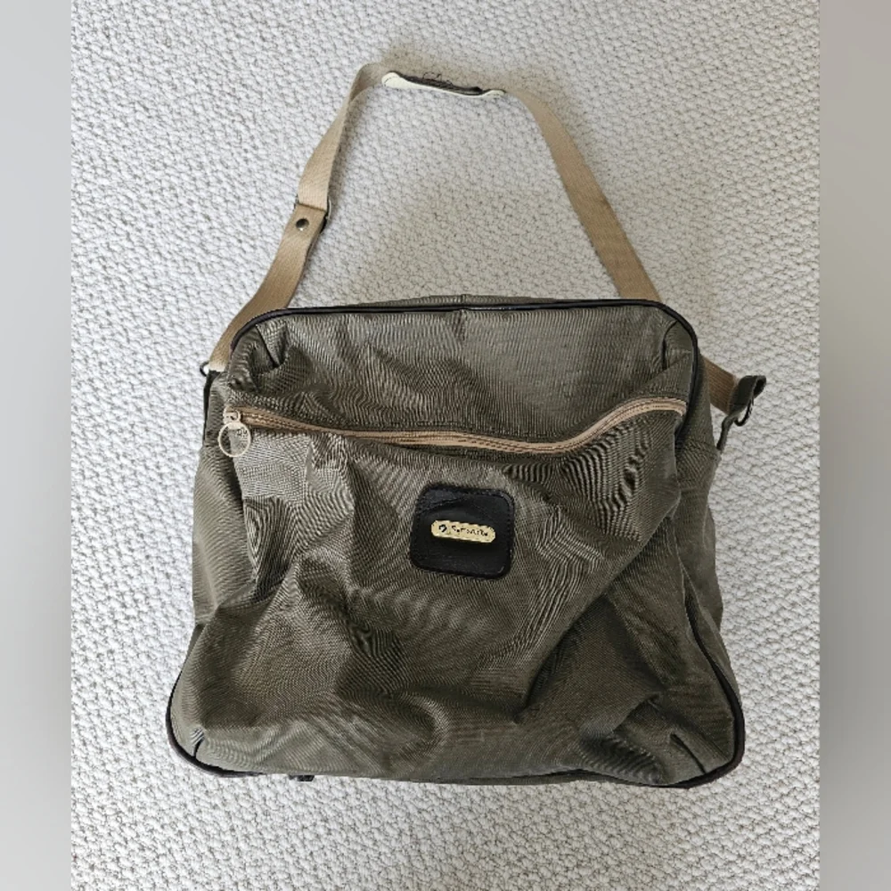Vintage Samsonite Canvas Shoulder Bag Travel Beige Green 70s